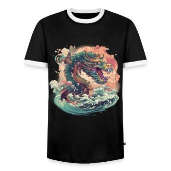 Asiatisch Drache Anime Japanisch Meer Wellen - Männer Kontrast-T-Shirt - Schwarz/Weiß - Vorne - AI Model Female 172 light (172cm) & AI Model Male 178 light (178cm)