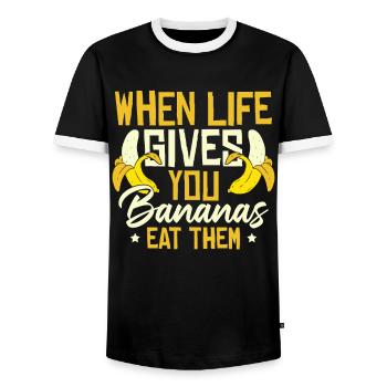 When Live Gives You Bananas - Men's Ringer Shirt - black/white - Front - AI Model Female 172 light (172cm) & AI Model Male 178 light (178cm)