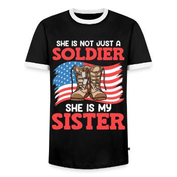 Proud Brother Air Force Soldier Army Fan - Men's Ringer Shirt - black/white - Front - AI Model Female 172 light (172cm) & AI Model Male 178 light (178cm)