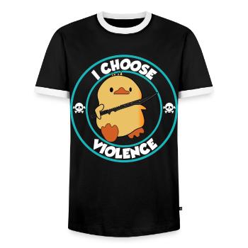 I choose violence - lustige Ente mit Schwert - Männer Kontrast-T-Shirt - Schwarz/Weiß - Vorne - AI Model Female 172 light (172cm) & AI Model Male 178 light (178cm)