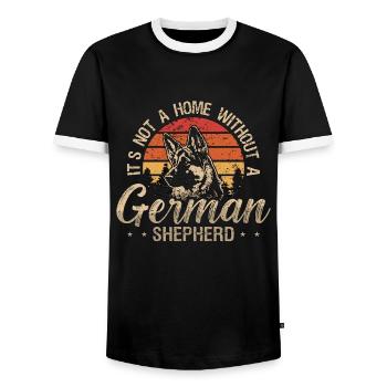 German Shepherd It's Not A Home Without A Canine - Men's Ringer Shirt - black/white - Front - AI Model Female 172 light (172cm) & AI Model Male 178 light (178cm)