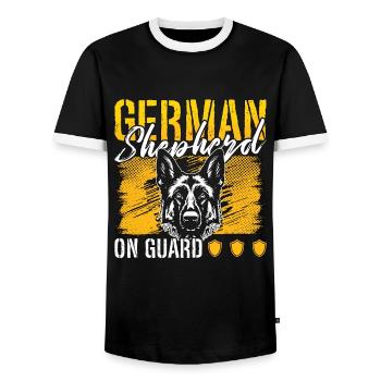 German Shepherd On Guard Belgian Shepherd Lover - Men's Ringer Shirt - black/white - Front - AI Model Female 172 light (172cm) & AI Model Male 178 light (178cm)