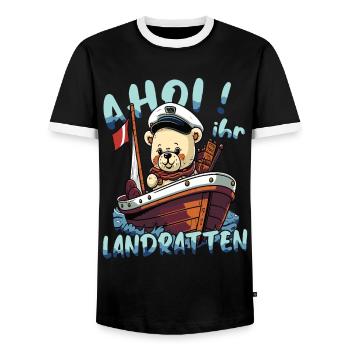 Kapitän Illustration für kleine Seebären Teddy - Männer Kontrast-T-Shirt - Schwarz/Weiß - Vorne - AI Model Female 172 light (172cm) & AI Model Male 178 light (178cm)