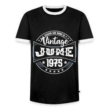1975 June. Birthday gift June 1975. june - Men's Ringer Shirt - black/white - Front - AI Model Female 172 light (172cm) & AI Model Male 178 light (178cm)