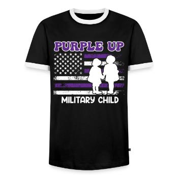 Purple Up Military Child America Patriots - Men's Ringer Shirt - black/white - Front - AI Model Female 172 light (172cm) & AI Model Male 178 light (178cm)