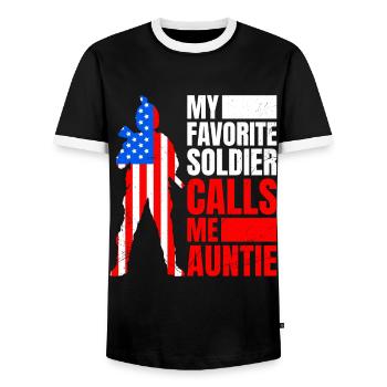 Soldaten Tanten Militär Fan Amerika Patrioten - Männer Kontrast-T-Shirt - Schwarz/Weiß - Vorne - AI Model Female 172 light (172cm) & AI Model Male 178 light (178cm)
