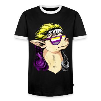 Non Binary Pride Flag Mullet Chihuahua Dog Su - T-shirt contrasté Homme - noir/blanc - Devant - AI Model Female 172 light (172cm) & AI Model Male 178 light (178cm)