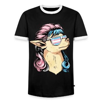Fierté transgenre Drapeau trans Mullet Chihuahua Hu - T-shirt contrasté Homme - noir/blanc - Devant - AI Model Female 172 light (172cm) & AI Model Male 178 light (178cm)