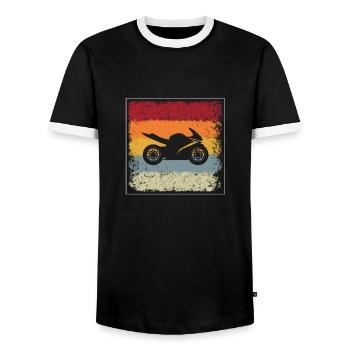 Motorcycle Retro - Men's Ringer Shirt - black/white - Front - AI Model Female 172 light (172cm) & AI Model Male 178 light (178cm)