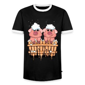 Christmas Pigs Gift Child Winter Pig - Men's Ringer Shirt - black/white - Front - AI Model Female 172 light (172cm) & AI Model Male 178 light (178cm)
