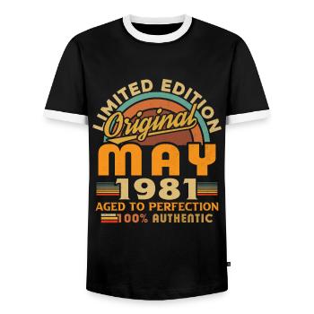 Mai 1981 Vintage Nées En Mai 1981 Anniversaire - T-shirt contrasté Homme - noir/blanc - Devant - AI Model Female 172 light (172cm) & AI Model Male 178 light (178cm)