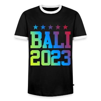 Bali 2023 - Männer Kontrast-T-Shirt - Schwarz/Weiß - Vorne - AI Model Female 172 light (172cm) & AI Model Male 178 light (178cm)
