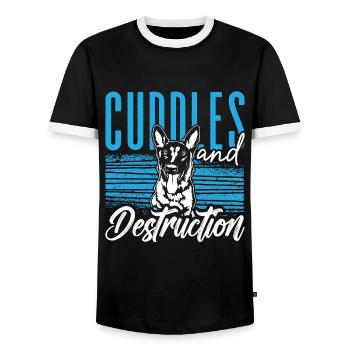 Belgian Malinois Cuddles & Destruction Working Dog - Men's Ringer Shirt - black/white - Front - AI Model Female 172 light (172cm) & AI Model Male 178 light (178cm)