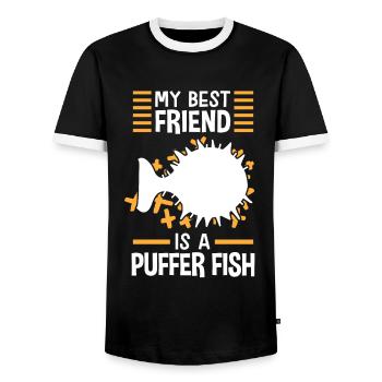 Kugelfisch ist mein Freund Riesenkugelfisch - Männer Kontrast-T-Shirt - Schwarz/Weiß - Vorne - AI Model Female 172 light (172cm) & AI Model Male 178 light (178cm)