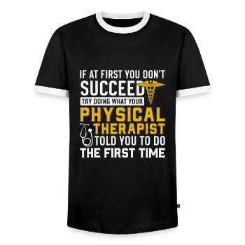 Physical Therapy Physical Therapist PT Therapist - Men's Ringer Shirt - black/white - Front - AI Model Female 172 light (172cm) & AI Model Male 178 light (178cm)