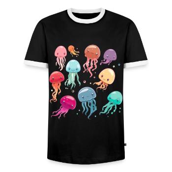 Qualle Schwarm Sea Beach Meduse Marine Diver - Männer Kontrast-T-Shirt - Schwarz/Weiß - Vorne - AI Model Female 172 light (172cm) & AI Model Male 178 light (178cm)