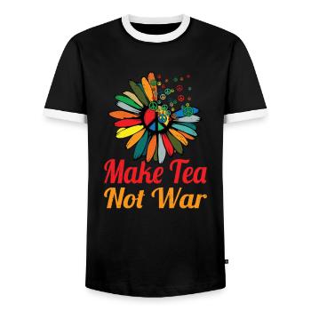 Hippie Peace Sign Peace Flowers Flower Child - Men's Ringer Shirt - black/white - Front - AI Model Female 172 light (172cm) & AI Model Male 178 light (178cm)