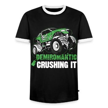 Demiromantic Pride Monster Truck - Men's Ringer Shirt - black/white - Front - AI Model Female 172 light (172cm) & AI Model Male 178 light (178cm)