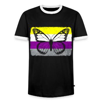 Nicht binäre Stolz Flagge Schmetterling Sublte LGB - Männer Kontrast-T-Shirt - Schwarz/Weiß - Vorne - AI Model Female 172 light (172cm) & AI Model Male 178 light (178cm)