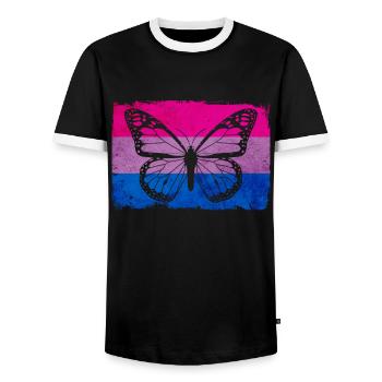 Bi Pride Bisexual Flag Butterfly Sublte LGB - T-shirt contrasté Homme - noir/blanc - Devant - AI Model Female 172 light (172cm) & AI Model Male 178 light (178cm)
