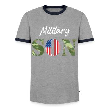 Patriotismus Militär Sohn Soldaten Army Fan USA - Männer Kontrast-T-Shirt - Grau/Navy  - Vorne - AI Model Female 172 light (172cm) & AI Model Male 178 light (178cm)