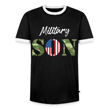 Patriotismus Militär Sohn Soldaten Army Fan USA - Männer Kontrast-T-Shirt - Schwarz/Weiß - Vorne - AI Model Female 172 light (172cm) & AI Model Male 178 light (178cm)