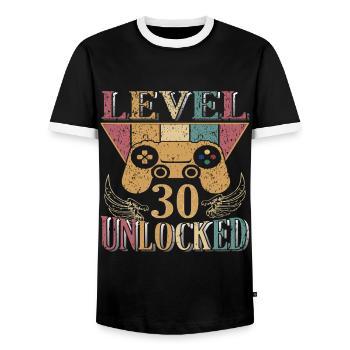 Level 30 Unlocked Gambler 30 Birthday Gift - Men's Ringer Shirt - black/white - Front - AI Model Female 172 light (172cm) & AI Model Male 178 light (178cm)