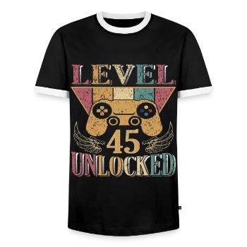 45. Geburtstag Level 45 unlocked - Männer Kontrast-T-Shirt - Schwarz/Weiß - Vorne - AI Model Female 172 light (172cm) & AI Model Male 178 light (178cm)
