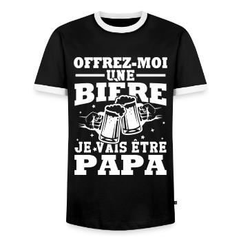 Offrez moi une bière je vais être papa - T-shirt contrasté Homme - noir/blanc - Devant - AI Model Female 172 light (172cm) & AI Model Male 178 light (178cm)