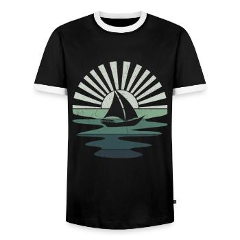 Retro Segeln Boot Segelboot Skipper Katamaran - Männer Kontrast-T-Shirt - Schwarz/Weiß - Vorne - AI Model Female 172 light (172cm) & AI Model Male 178 light (178cm)