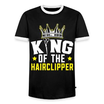 King of Hair Clippers Coiffure Barbier - T-shirt contrasté Homme - noir/blanc - Devant - AI Model Female 172 light (172cm) & AI Model Male 178 light (178cm)