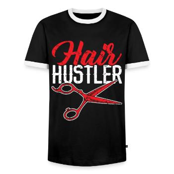 Hair Hustler Barbershop Hair Clipper Barber - T-shirt contrasté Homme - noir/blanc - Devant - AI Model Female 172 light (172cm) & AI Model Male 178 light (178cm)