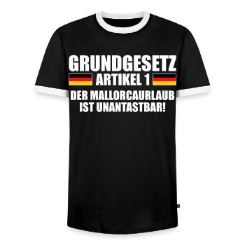 Grundgesetz Artikel 1 Mallorcaurlaub Unantastbar - Männer Kontrast-T-Shirt - Schwarz/Weiß - Vorne - AI Model Female 172 light (172cm) & AI Model Male 178 light (178cm)