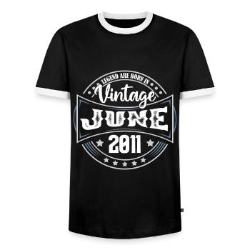 June 2011. Birthday gift June 2011. June. - Men's Ringer Shirt - black/white - Front - AI Model Female 172 light (172cm) & AI Model Male 178 light (178cm)