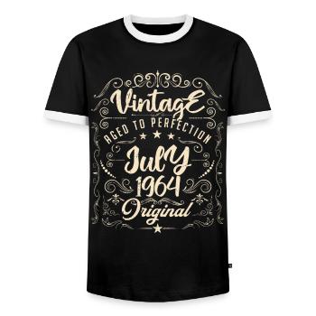 Jahrgang Geboren im Juli 1964 Jubiläum Juli - Männer Kontrast-T-Shirt - Schwarz/Weiß - Vorne - AI Model Female 172 light (172cm) & AI Model Male 178 light (178cm)