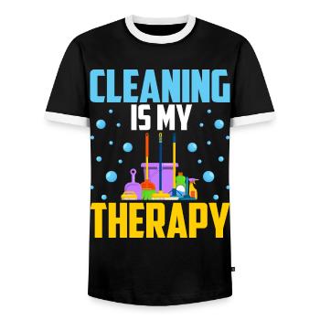 Le nettoyage est ma thérapie - T-shirt contrasté Homme - noir/blanc - Devant - AI Model Female 172 light (172cm) & AI Model Male 178 light (178cm)