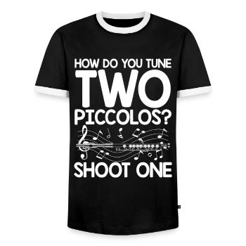 How Do You Tune Two Piccolos Shoot One - Männer Kontrast-T-Shirt - Schwarz/Weiß - Vorne - AI Model Female 172 light (172cm) & AI Model Male 178 light (178cm)