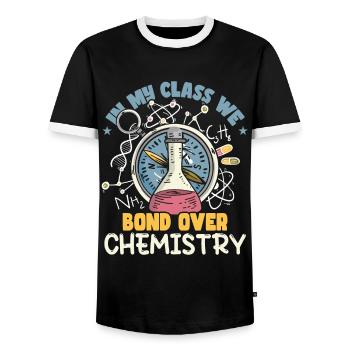 In meiner Klasse verbinden wir uns über Chemie - Männer Kontrast-T-Shirt - Schwarz/Weiß - Vorne - AI Model Female 172 light (172cm) & AI Model Male 178 light (178cm)