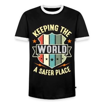 Corrections Officer Keeping The World Retro Police - Men's Ringer Shirt - black/white - Front - AI Model Female 172 light (172cm) & AI Model Male 178 light (178cm)