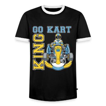 Go Kart Karting Kart Driver King - T-shirt contrasté Homme - noir/blanc - Devant - AI Model Female 172 light (172cm) & AI Model Male 178 light (178cm)