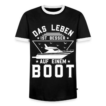 Das Leben ist besser auf einem Boot - Skipper - Männer Kontrast-T-Shirt - Schwarz/Weiß - Vorne - AI Model Female 172 light (172cm) & AI Model Male 178 light (178cm)