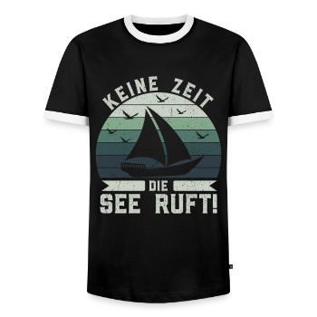 Retro Keine Zeit Die See ruft! - Boot Skipper - Männer Kontrast-T-Shirt - Schwarz/Weiß - Vorne - AI Model Female 172 light (172cm) & AI Model Male 178 light (178cm)