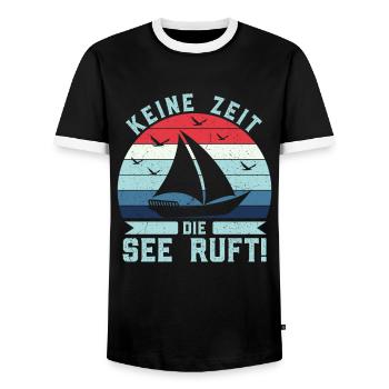 Retro Keine Zeit Die See ruft! - Boot Skipper - Männer Kontrast-T-Shirt - Schwarz/Weiß - Vorne - AI Model Female 172 light (172cm) & AI Model Male 178 light (178cm)
