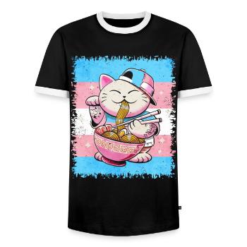 Transgender Pride Trans Flag Japanese Ramen Ka - Men's Ringer Shirt - black/white - Front - AI Model Female 172 light (172cm) & AI Model Male 178 light (178cm)