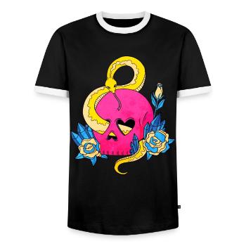 Pansexual Pride Pan Flag Skull Snakes Pink - Men's Ringer Shirt - black/white - Front - AI Model Female 172 light (172cm) & AI Model Male 178 light (178cm)