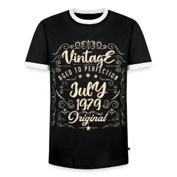 Vintage Né(e) en juillet 1979 anniversaire Juillet - T-shirt contrasté Homme - noir/blanc - Devant - AI Model Female 172 light (172cm) & AI Model Male 178 light (178cm)