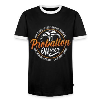 Probation Officer Prison Guard Law Enforcement - Men's Ringer Shirt - black/white - Front - AI Model Female 172 light (172cm) & AI Model Male 178 light (178cm)