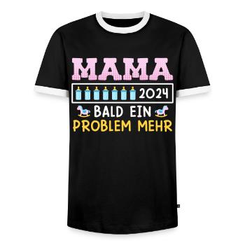 Mama wird geladen 2024 Bald ein Problem mehr Baby - Männer Kontrast-T-Shirt - Schwarz/Weiß - Vorne - AI Model Female 172 light (172cm) & AI Model Male 178 light (178cm)