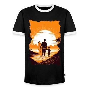 Vater und Sohn Surfen Surfer Geschenk - Männer Kontrast-T-Shirt - Schwarz/Weiß - Vorne - AI Model Female 172 light (172cm) & AI Model Male 178 light (178cm)