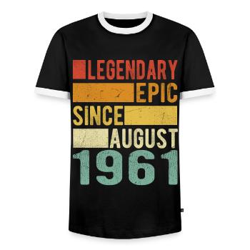 Birthday: August 1961 Legendary Epic - Men's Ringer Shirt - black/white - Front - AI Model Female 172 light (172cm) & AI Model Male 178 light (178cm)